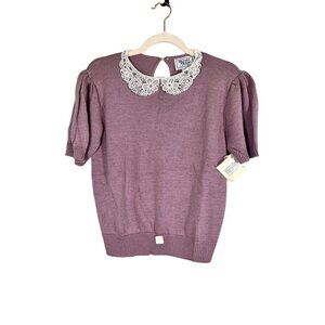 Retro Knit Sweater Floral Lace M Pink Classic Chic Preppy Cottagecore Feminine